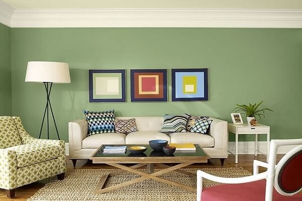 Bài trí sofa phòng khách kiểu giáp tường tạo cảm giác vững chắc